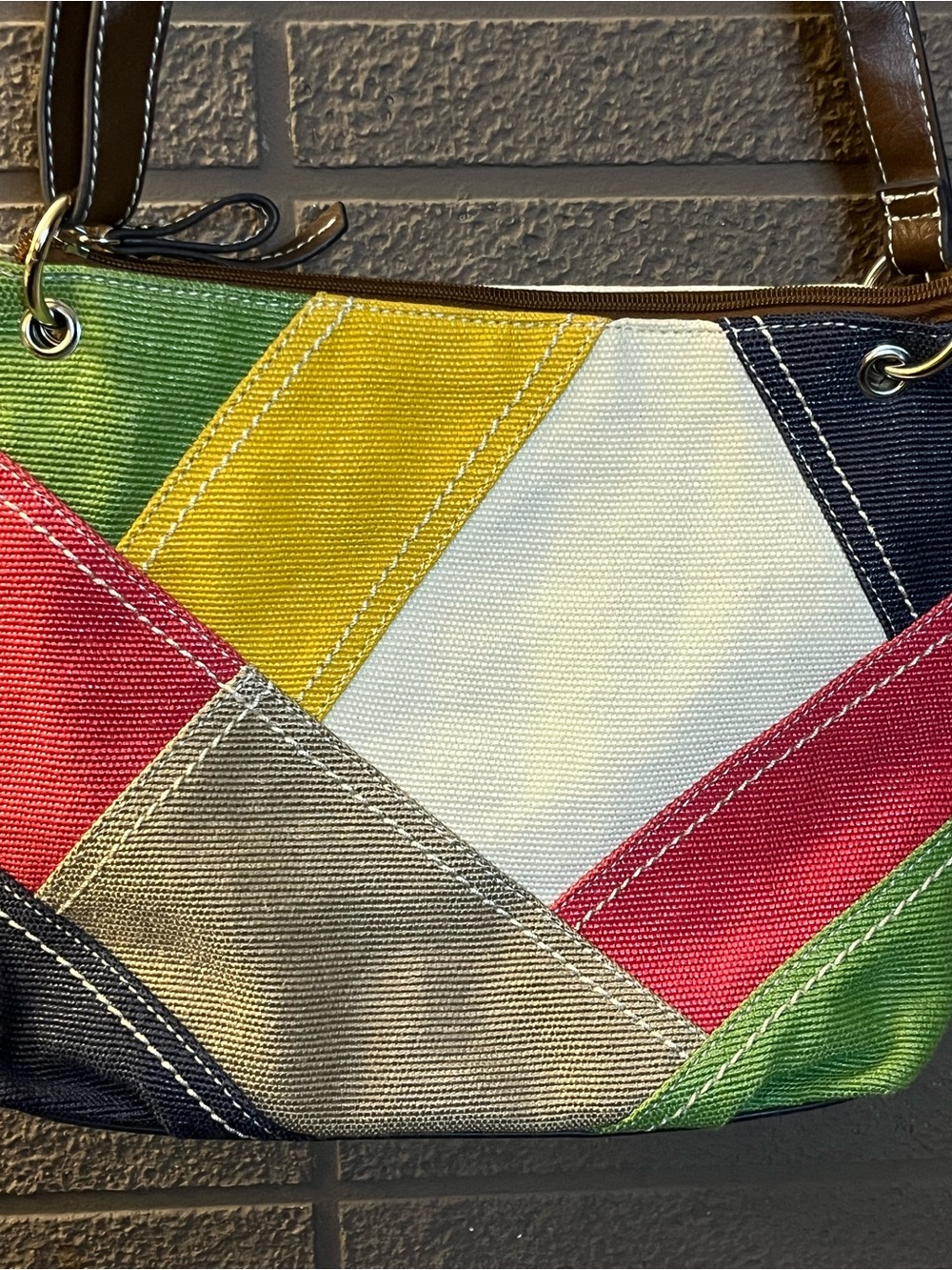 Relic Multicolor Patchwork Shoulder Bag with Brown Strap - Picture 2 of 10